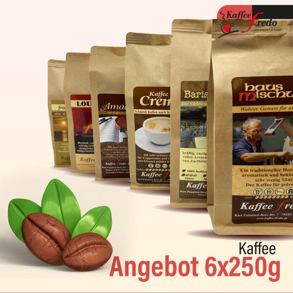 Kaffee Angebot 6 x 250g. Ganze Bohnen 250g.