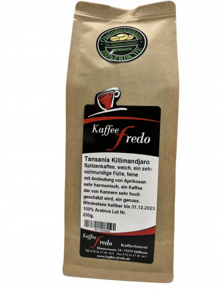 Tansania Kilimandjaro Grob gemahlen für Presstempelkannen oder Kocher 250g,