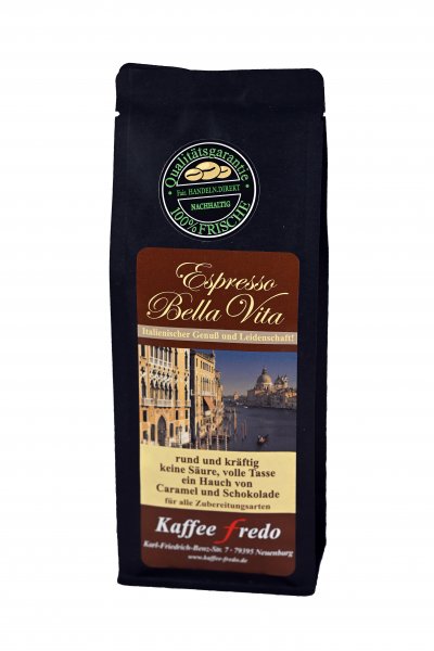 Espresso Bella Vita fein gemahlen für Siebträger 500g.