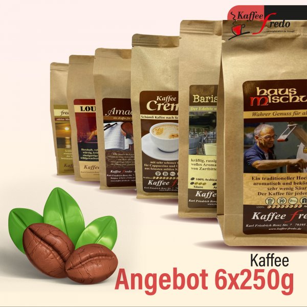 Kaffee Angebot 6 x 250g. Grob gemahlen für Pressstempelkannen oder Kocher 250g.