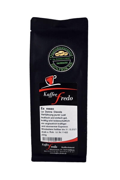 Espresso La Donna Diavola Fein gemahlen für Siebträger 250g.
